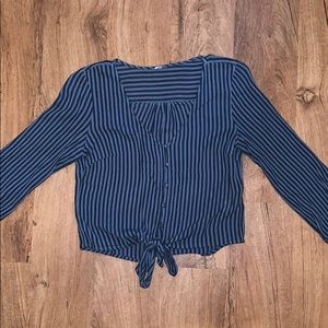 Striped long sleeve button top